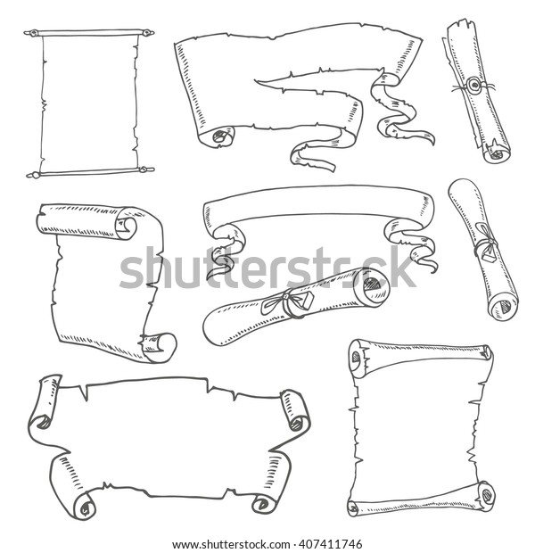 Set Vintage Scrolls Hand Drawn Collection Stock Vector (Royalty Free ...