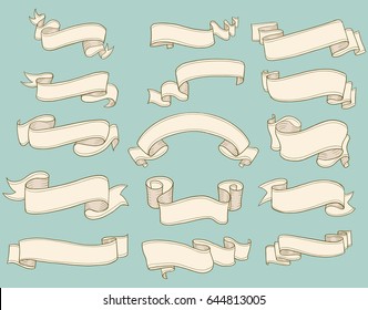 set of vintage scrolls ribbons. old blank banners vector illustration