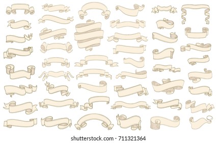 set of vintage scrolls ribbons on white. old blank banners vector illustration