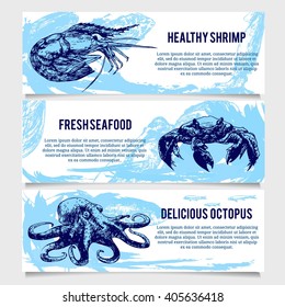 Set of vintage Seafood banners. Good as a template of advertisement or invitation.  Vector illustration
