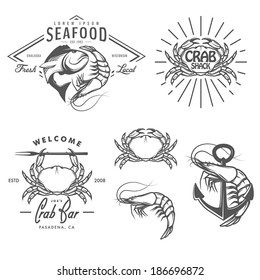 Set of vintage seafood labels, badges and design elements