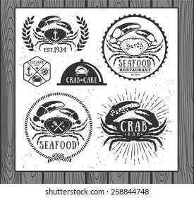 Set of vintage seafood labels, badges and design elements 