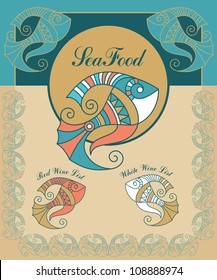 set vintage seafood menu elements