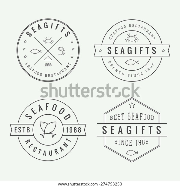 Set Vintage Seafood Restaurant Logo Emblem Stock Vector Royalty