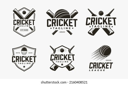 Set of Vintage seal badge Cricket sport logo with Cricket equipment vector icon on white background