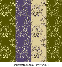 Set of vintage seamless background with trees. Royal wallpaper.