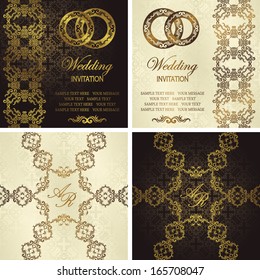 Set of vintage seamless backgrounds with decorative ribbons. Can be used as a wedding invitation  