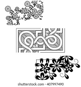 Set of vintage seamless borders Corner Elements. Victorian and chinese style.