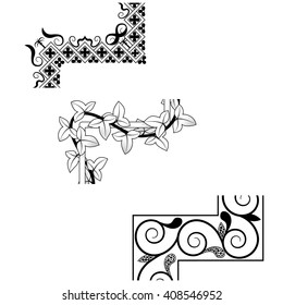 Set of vintage seamless borders Corner Elements. Victorian and chinese style.