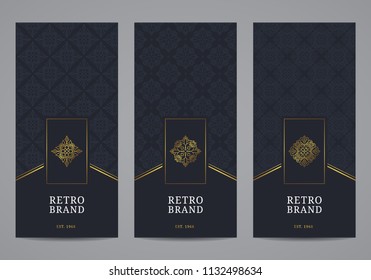 Set of vintage seamless damask pattern. Vector calligraphic logo templates.