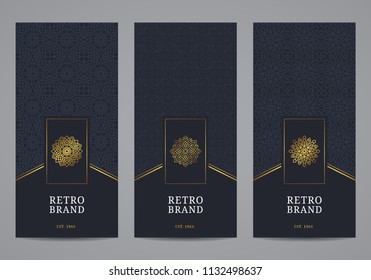  Set of vintage seamless damask pattern. Vector calligraphic logo templates.