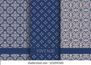 Set of Vintage seamless damask pattern.  Hand drawn background. Wallpaper in Turkish style. Islam, Arabic, Indian, Ottoman motifs. Template greeting card, invitation and advertising banner, brochure.