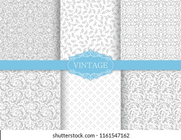 Set of Vintage seamless damask pattern. Tile. Hand drawn background. Wallpaper in Turkish style. Islam, Arabic, Indian, Ottoman motif. Template greeting card, invitation, advertising banner, brochure