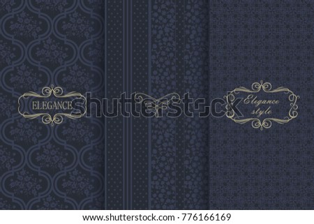 Set of Vintage seamless floral pattern. Collection of design elements, labels, icon, frames for packaging, design of luxury product. Template greeting card, invitation and advertising banner, brochure