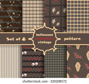 Set vintage seamless pattern for Halloween party. Vector illustration.