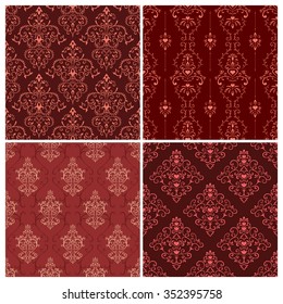 Set of vintage seamless pattern in red tones. Vector background.