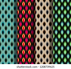 Set of vintage seamless patterns with different color. Retro style. Art Deco Sixties