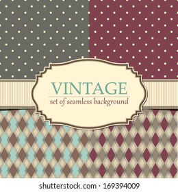 Set of vintage seamless patterns with frame