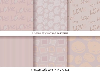 Set of vintage seamless patterns in pastel tones. Vector illustration. All objects are conveniently grouped and are easily editable.