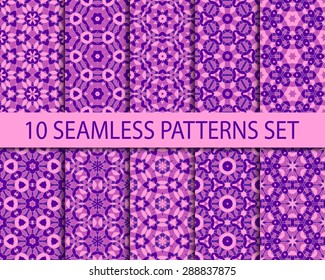 Set of vintage seamless patterns. Ten unrepeatable asian ornaments with swatch for filling.