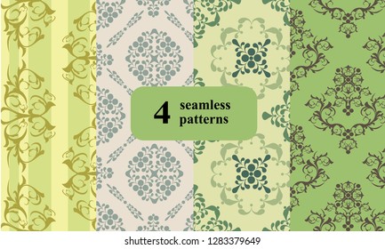 Set of vintage, seamless wallpapers. Vector illustration.