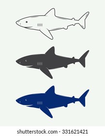 Set of vintage sharks for logos, emblems and badges. Vector illustration