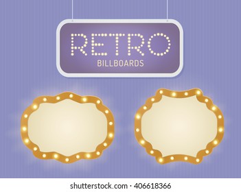 Set of vintage shining retro light banner with lightbulbs. Realistic lights with transparent glow. Vector illustration.