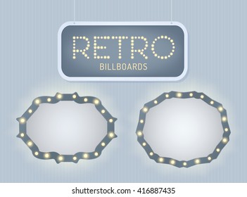 Set of vintage shining retro light banner with lightbulbs. Realistic lights with transparent glow. Vector illustration.
