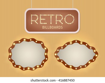 Set of vintage shining retro light banner with lightbulbs. Realistic lights with transparent glow. Vector illustration.