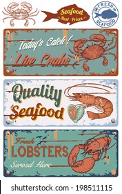 Set Of Vintage Sign For Seafood