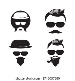 set of Vintage silhouette of a bowler, mustache, beard, glasses. Vector illustration of male or hipster.
