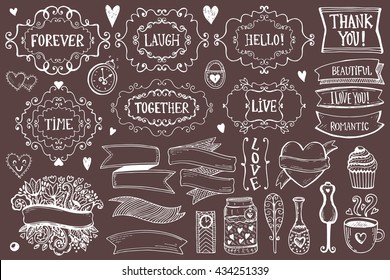 Set of vintage sketch elements. Vector Hand drawn  decoration collection. 