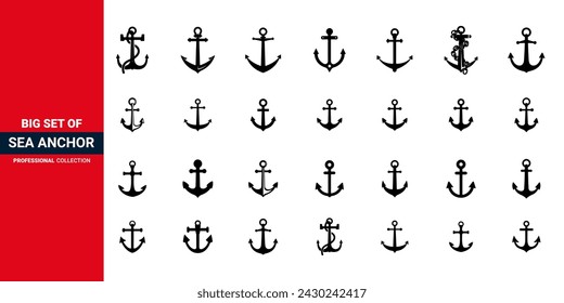 Set of vintage sketch hand drawn style sea anchor symbol set. Anchor set of icons. Anchor icon, Anchor Illustration