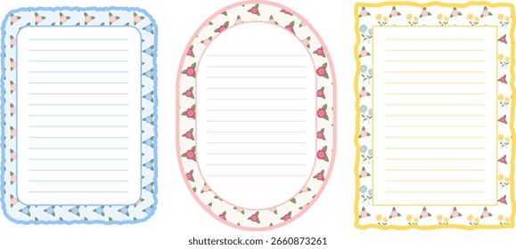 conjunto de vintage esboço notas para o registro com bonito padrão floral sem emenda. Clipe-art de anotações bonitas