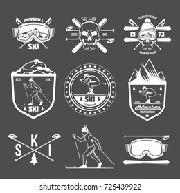 Set of vintage skiing labels and design elements