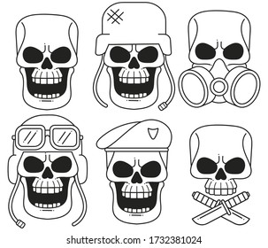 Set Of Vintage Skull Design Elements. Monochrome Style. Vector Icon For Web Design Isolated On White Background