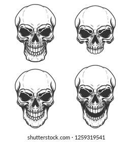 Set of vintage skull illustrations. Design element for logo, label, emblem, sign, poster, t shirt. Vector illustration