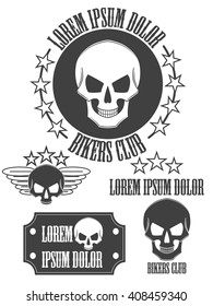 Set of vintage skull labels, badges and design elements. Vector illustration