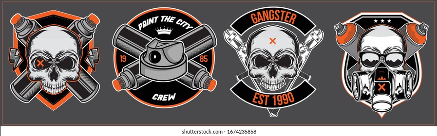Set of Vintage Skulls Illustration in Graffiti style