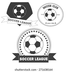 Set of vintage  soccer emblems. Illustration of soccer labels. Soccer Football Typography Badge Design Element. Soccer league vector 
