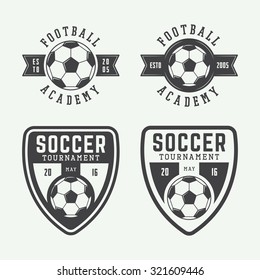 Set of vintage soccer or football logo, emblem, badge. Vector illustration