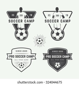 Set of vintage soccer or football logo, emblem, badge. Vector illustration