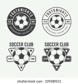 Set of vintage soccer or football logo, emblem, badge. Vector illustration