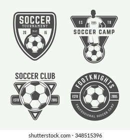 Set of vintage soccer or football logo, emblem, badge. Vector illustration