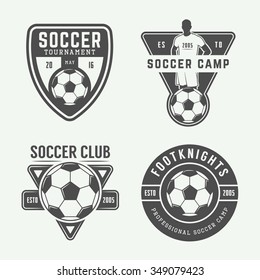 Set of vintage soccer or football logo, emblem, badge. Vector illustration
