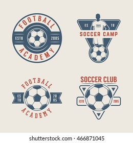 Set Of Vintage Soccer Or Football Logo, Emblem, Badge. Vector Illustration. Graphic Art.

