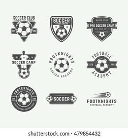 Set of vintage soccer or football logo, emblem, badge. Vector illustration. Graphic Art

