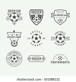 Set of vintage soccer or football logo, emblem, badge. Vector illustration. Graphic Art

