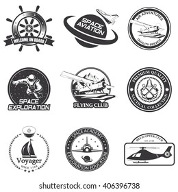 Set of vintage space, nautical, aeronautics flight  emblems