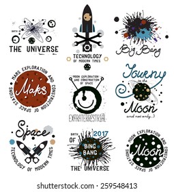 Set of vintage space and study the universe logo, labels and design elements.
